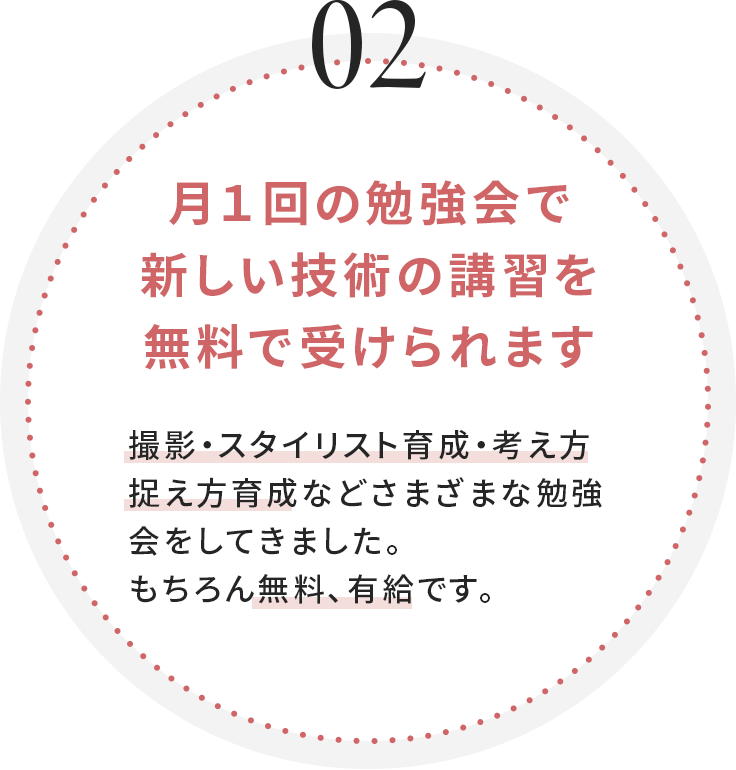 月１回の勉強会で新しい技術の講習を無料で受けられます